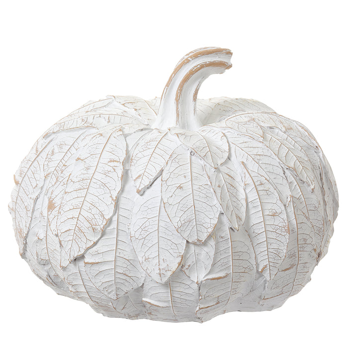 7"Hx9.3"W Artificial Leaf Pumpkin -Whitewashed (Pack of 2) - VZP407-WW