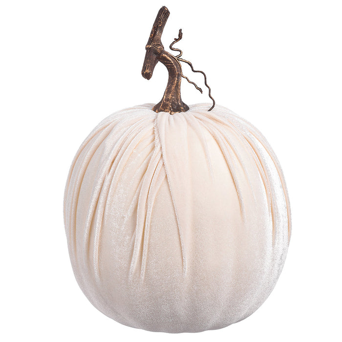 12"Hx8.5"W Velvet Artificial Pumpkin -White (Pack of 4) - VZP602-WH