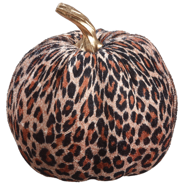 6"Hx5.25"W Leopard Pattern Velvet Artificial Pumpkin -Brown/Beige (Pack of 6) - VZP633-BR/BE
