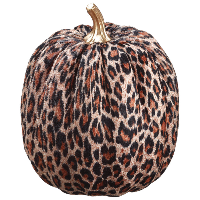 7"Hx5.5"W Leopard Pattern Velvet Artificial Pumpkin -Brown/Beige (Pack of 6) - VZP634-BR/BE