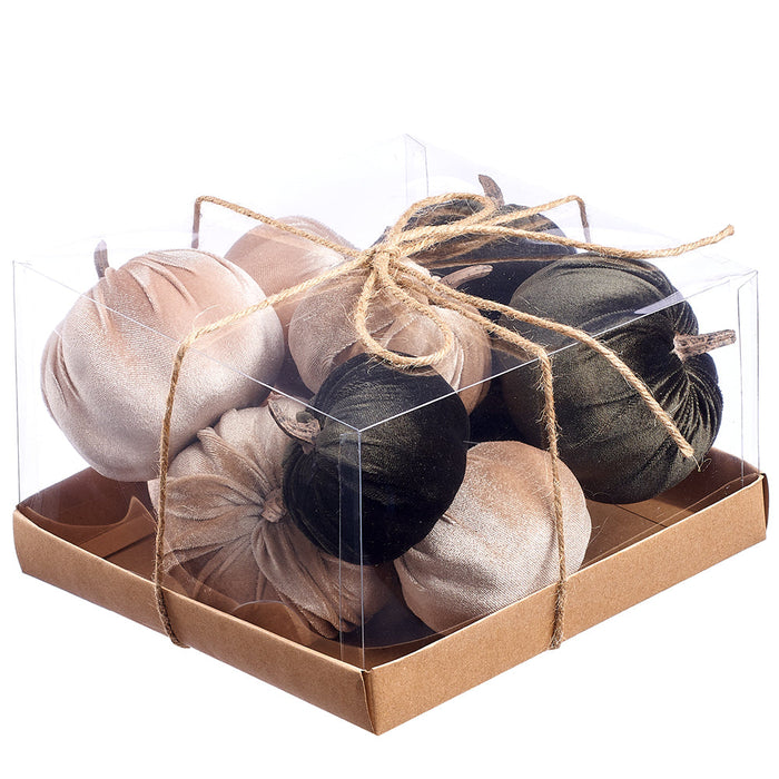 4.7"Hx8.2"W Boxed Artificial Pumpkins -Ivory/Green (pack of 4) - VZP705-IV/GR