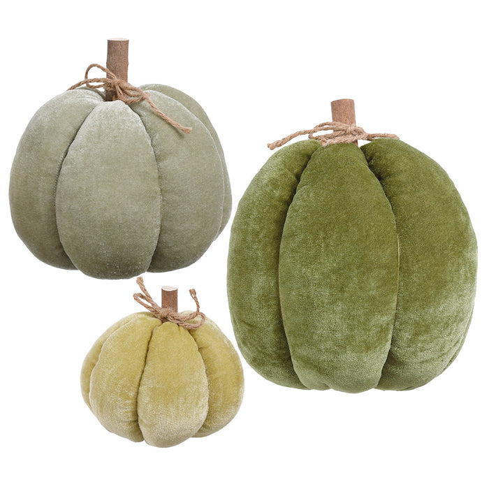 9"Hx9.5"W Set Of Artificial Velvet Pumpkins -2 Tone Green (Pack of 2) - VZP719-GR/TT
