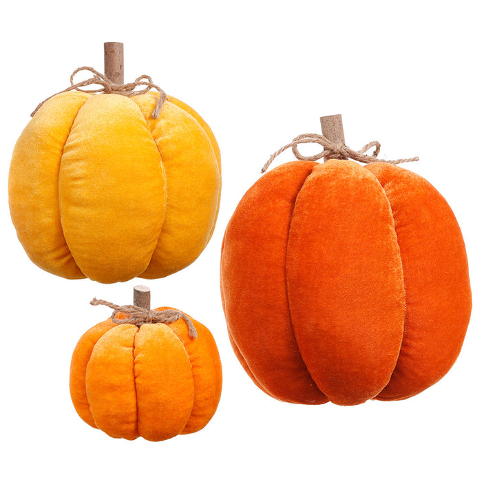 9"Hx9.5"W Set Of Artificial Velvet Pumpkins -2 Tone Orange (Pack of 2) - VZP719-OR/TT