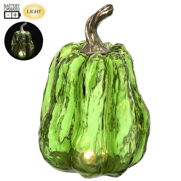 11" Artificial Pumpkin With Battery Operated Light -Green (Pack of 2) - VZP836-GR