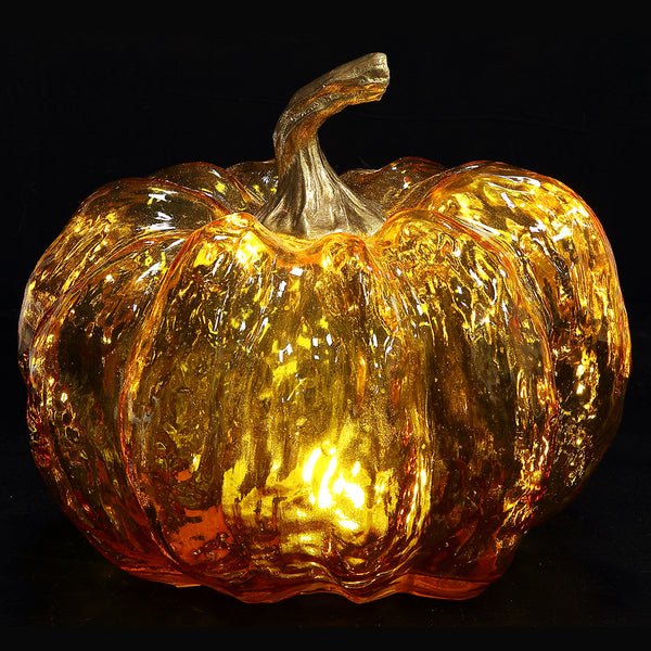 8"Hx10"W Artificial Pumpkin With Battery Operated Light -Orange (Pack of 2) - VZP838-OR