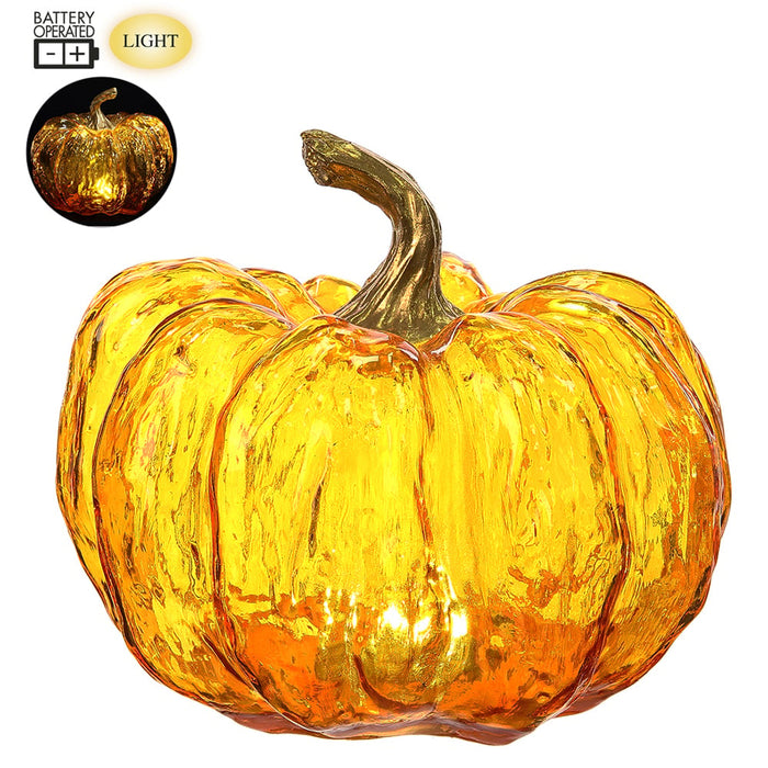 8"Hx10"W Artificial Pumpkin With Battery Operated Light -Orange (Pack of 2) - VZP838-OR