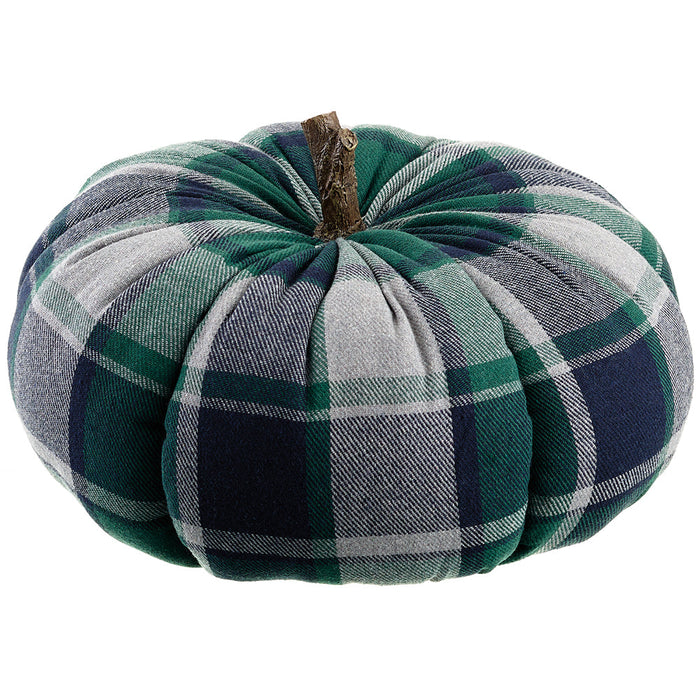 9"Hx14"W Artificial Plaid Pumpkin -2 Tone Green (Pack of 2) - VZP981-GR/TT