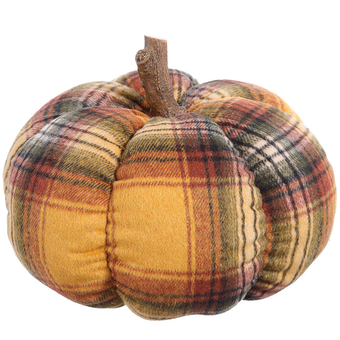 9"Hx10"W Plaid Artificial Pumpkin -Brown/Mustard (Pack of 12) - VZP986-BR/MD