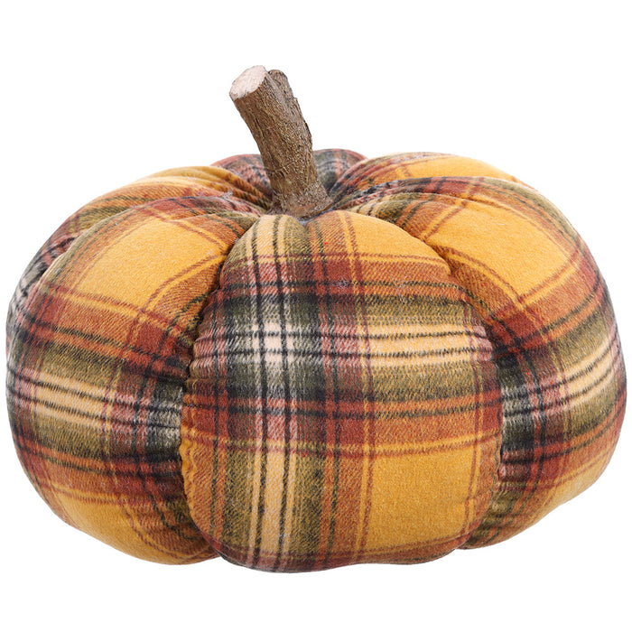 10.5"Hx13.5"W Plaid Artificial Pumpkin -Brown/Mustard (Pack of 2) - VZP987-BR/MD