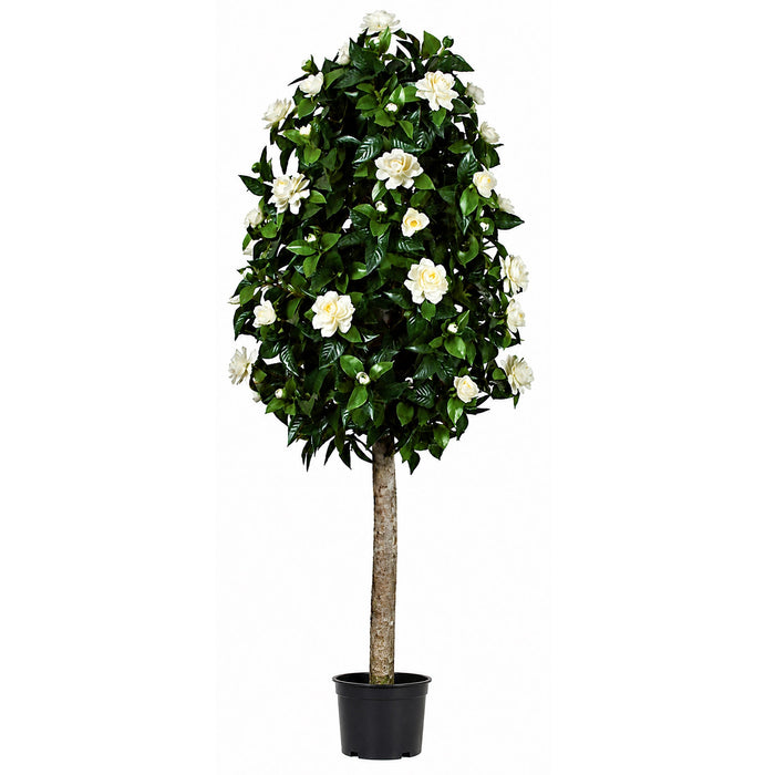 4'6" Custom-Made Outdoor UV-Proof Artificial Gardenia Flower Ball-Shaped Topiary w/Pot -White - W069045