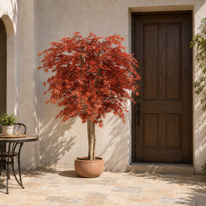 6' Custom-Made Outdoor UV-Proof Artificial Japanese Maple Tree w/Pot -Burgundy - W1000B