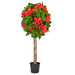 3'6" Custom-Made Outdoor UV-Proof Artificial Hibiscus Flower Ball-Shaped Topiary w/Pot -Red - W130235