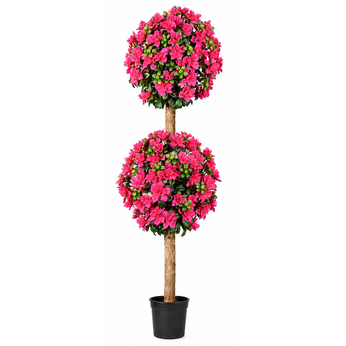 5' Custom-Made Outdoor UV-Proof Artificial Azalea Flower Double Ball-Shaped Topiary w/Pot -Beauty - W130350