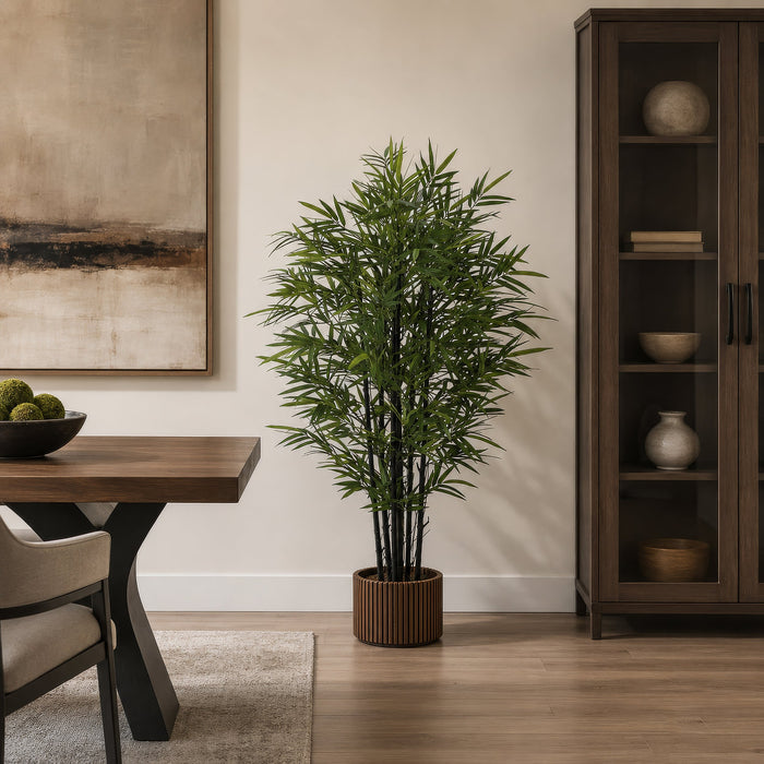 5' Natural Black Trunk Silk Royal Bamboo Tree w/Pot -Green/Black - W170050