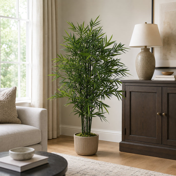 5' Natural Green Trunk Silk Royal Bamboo Tree w/Pot -Green - W170055