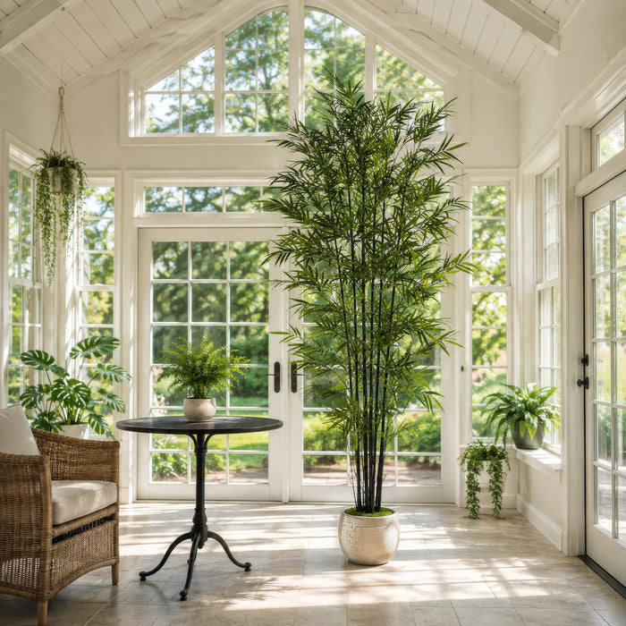 9' Natural Black Trunk Silk Royal Bamboo Tree w/Pot -Green/Black - W170090