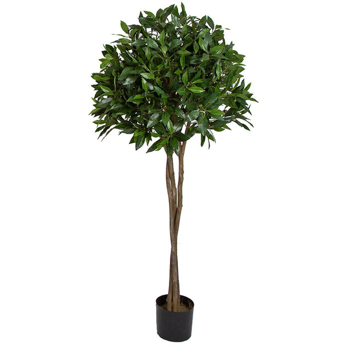 4'6" Artificial Bay Laurel Leaf Ball-Shaped Topiary Tree -2 Tone Green - W2580