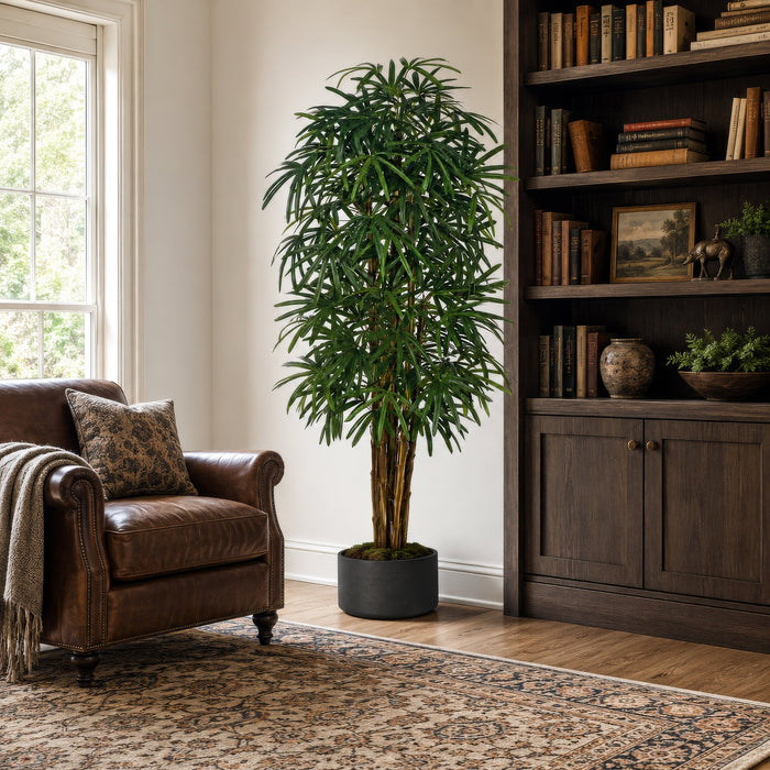 7' Rhapis Artificial Palm Tree w/Pot -Green - W60260