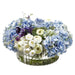 13"Hx22"W Silk Hydrangea & Ranunculus Flower Arrangement w/Ribbed Glass Vase -Blue/Cream - WF0682-BL/CR