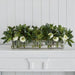 12"Hx35"W Silk Ranunculus Flower & Sweet Bay Leaf Arrangement w/Ribbed Glass Vase -Green/Cream - WF0685-GR/CR