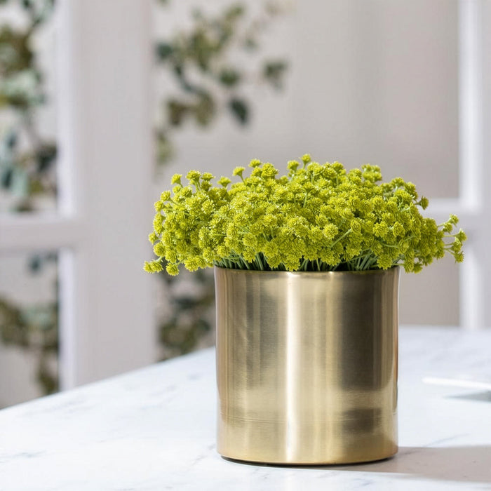 8"Hx8"W Artificial Baby's Breath Flower Arrangement w/Cylinder Container -Green - WF0699-GR