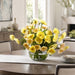 13"Hx17"W Silk Poppy Flower Arrangement w/Pattern Glass Vase -Yellow - WF0713-YE