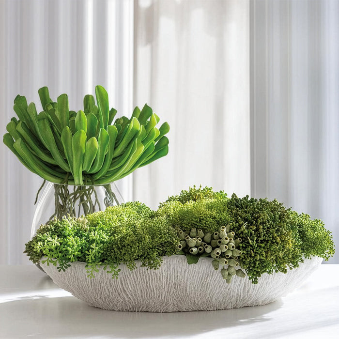 7"Hx20"W Mixed Sedum Succulent Artificial Plant w/Coral Vase -Light/Green - WF0720-GR/TT