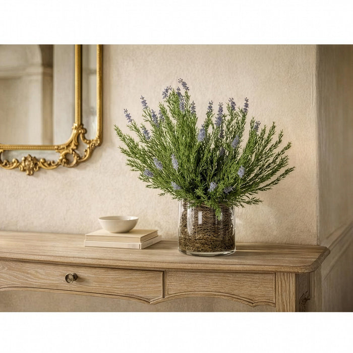 23"Hx21"W Wild Lavender & Twig Artificial Flower Arrangement w/Glass Vase -Lavender/Green - WF0723-LV/GR