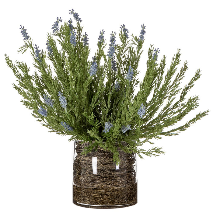 23"Hx21"W Wild Lavender & Twig Artificial Flower Arrangement w/Glass Vase -Lavender/Green - WF0723-LV/GR