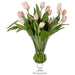 31"Hx30"W Silk Tulip Flower Arrangement w/High Footed Glass Vase -Pink/Green - WF0728-PK/GR