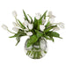 24"Hx30"W Silk French Tulip Flower Arrangement w/Glass Ball Vase -White/Green - WF0729-WH/GR