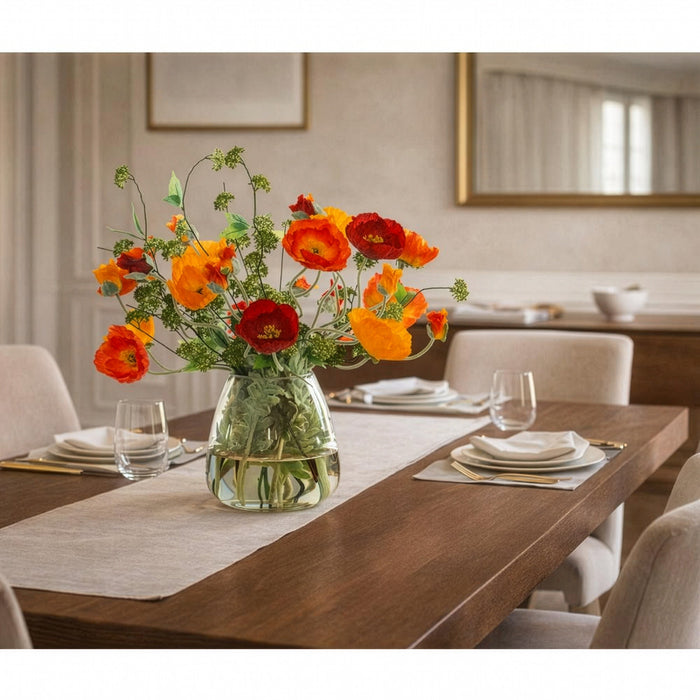 25.5"Hx34"W Large Mixed Poppy Silk Flower Arrangement w/Glass Vase -Orange/Red - WF0730-OR/RE