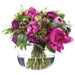 10.5"Hx11"W Mixed Ranunculus, Peony & Ruscus Leaf Silk Flower Arrangement w/Glass Vase -Purple/Fuchsia - WF0736-PU/FU