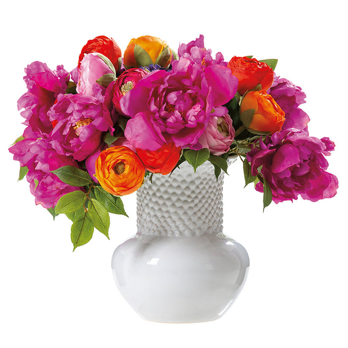 15"Hx19"W Mixed Ranunculus & Peony Silk Flower Arrangement w/Ceramic Vase -Mixed Colors - WF0740-MX