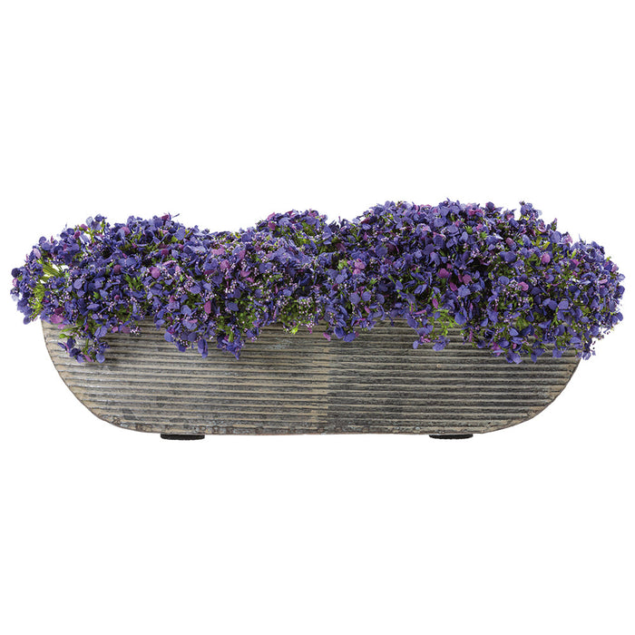 5.5"Hx14"W Queen Anne Lace Silk Flower Arrangement w/Metal Oval Container -Purple - WF0746-PU