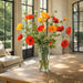 36"Hx38"W Large Mixed Poppy Silk Flower Arrangement w/Tall Glass Vase -Orange/Red - WF0752-OR/RE