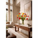 36"Hx38"W Large Mixed Poppy Silk Flower Arrangement w/Tall Glass Vase -Orange/Red - WF0752-OR/RE