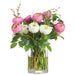 17"Hx16"W Mixed Ranunculus Silk Flower Arrangement w/Glass Vase -Mixed Colors - WF0764-MX