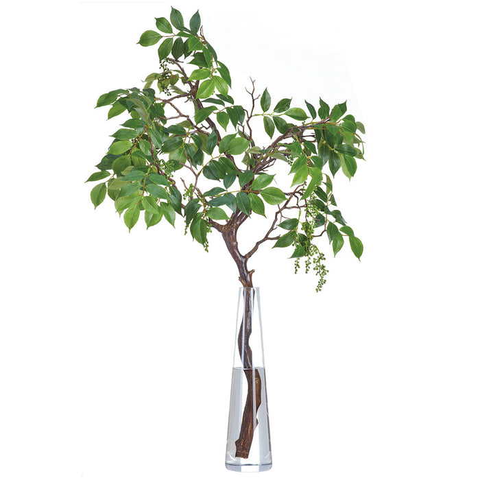 32"Hx28"W Mountain Ash Branch Artificial Arrangement w/Tall Glass Vase -Light Green - WF0765-GR/LT