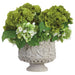 19"Hx24"W Mixed Hydrangea Silk Flower Arrangement w/Cement Footed Vase -Green/White - WF0766-GR/WH