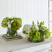 13"Hx15"W Mixed Hydrangea & Rose Silk Flower Arrangement w/Glass Vase -Green/Cream - WF0767-GR/CR