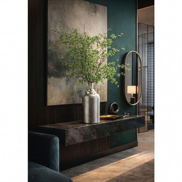 59"Hx46"W Chestnut Leaf Branch Artificial Arrangement w/Bottle Vase -Green - WF0773-GR