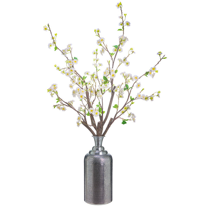65"Hx40"W Cherry Blossom Silk Flower Arrangement w/Bottle Vase -White - WF0777-WH