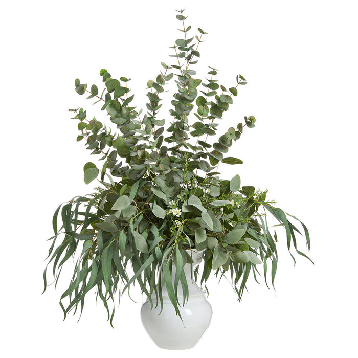 49"Hx40"W Mixed Eucalyptus Leaf Branch Artificial Arrangement w/Ceramic Vase -Green - WF0779-GR/GY