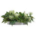 11"Hx30"W Protea & Philo Leaf Silk Flower Arrangement w/Metal Planter -Cream/Green - WF0790-CR/GR