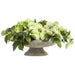 10"Hx22"W Helleborus, Ranunculus & Hydrangea Silk Flower Arrangement w/Cement Plate -2 Tone Green - WF0793-GR/TT