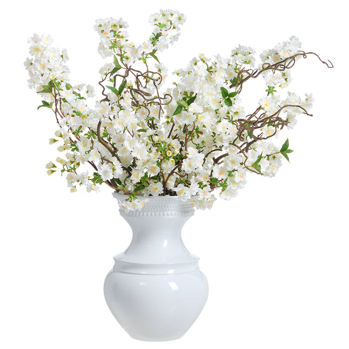 34"Hx35"W Cherry Blossom Silk Flower Arrangement w/Ceramic Vase -White - WF0797-WH