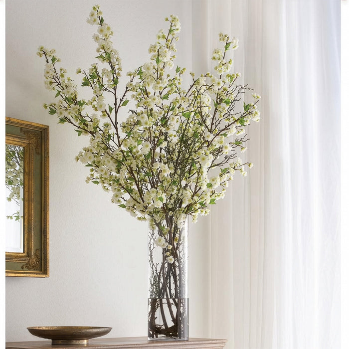 65"Hx32"W Cherry Blossom Silk Flower Arrangement w/Glass Vase -White - WF0799-WH