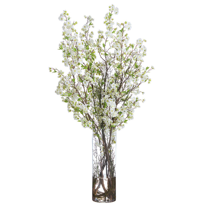 65"Hx32"W Cherry Blossom Silk Flower Arrangement w/Glass Vase -White - WF0799-WH