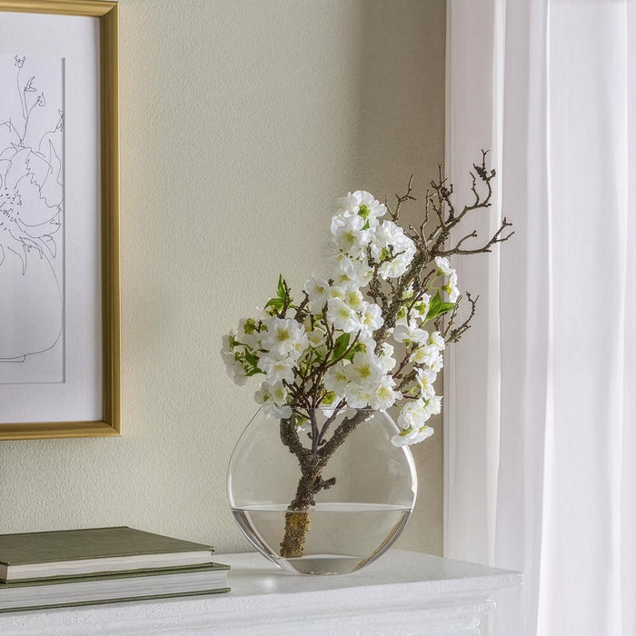 21"Hx15"W Cherry Blossom Branch Silk Flower Arrangement w/Glass Vase -White - WF0800-WH